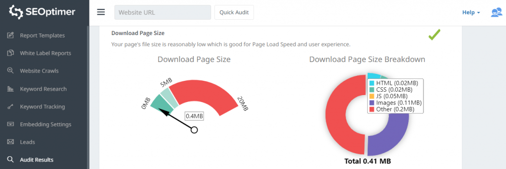 dimensione della pagina di download